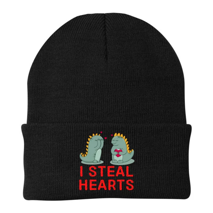 Dinosaur I Steal Hearts Valentines Day Knit Cap Winter Beanie