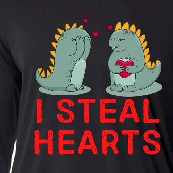 Dinosaur I Steal Hearts Valentines Day Cooling Performance Long Sleeve Crew