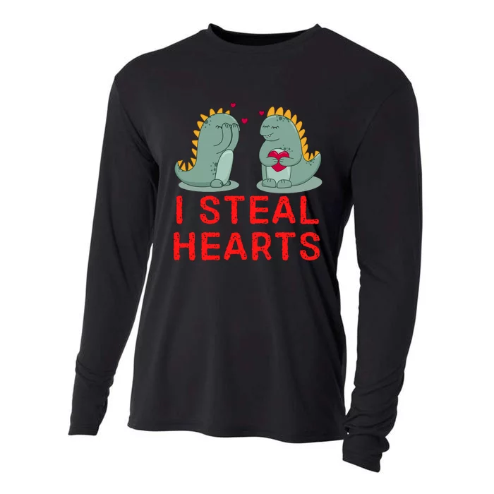 Dinosaur I Steal Hearts Valentines Day Cooling Performance Long Sleeve Crew