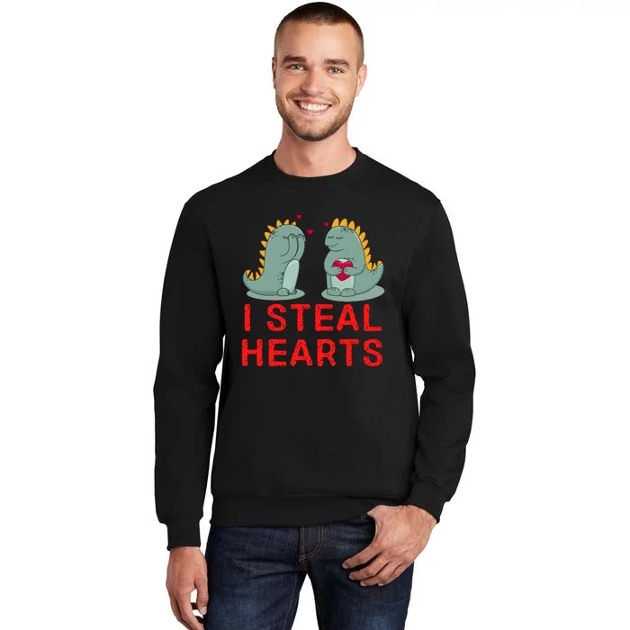 Dinosaur I Steal Hearts Valentines Day Tall Sweatshirt