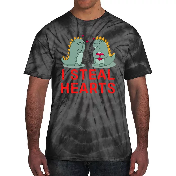 Dinosaur I Steal Hearts Valentines Day Tie-Dye T-Shirt