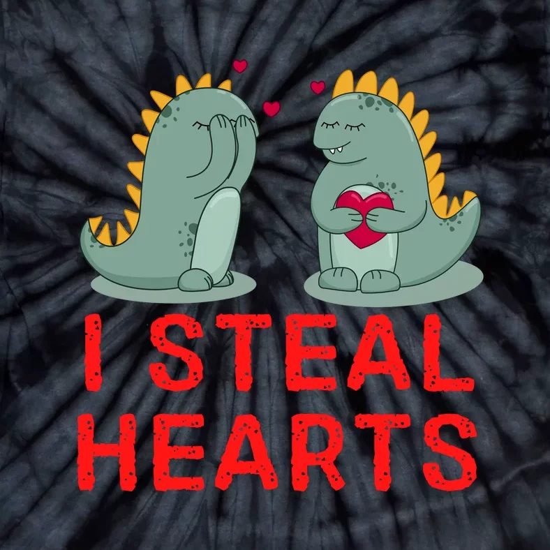 Dinosaur I Steal Hearts Valentines Day Tie-Dye T-Shirt