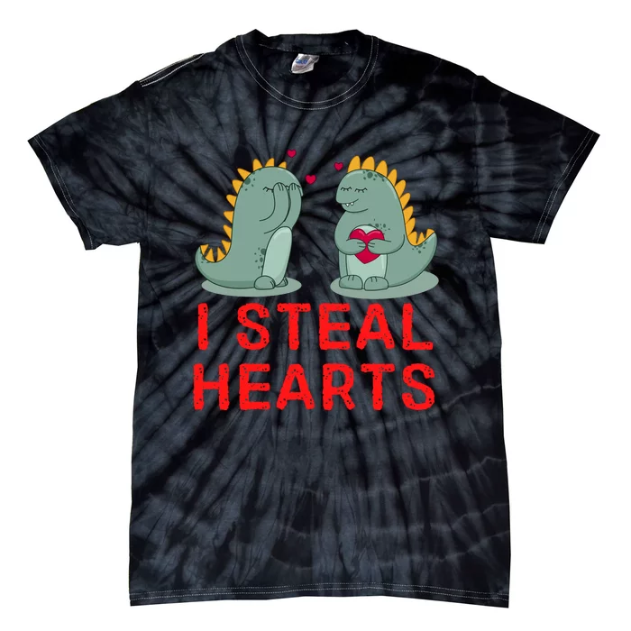 Dinosaur I Steal Hearts Valentines Day Tie-Dye T-Shirt