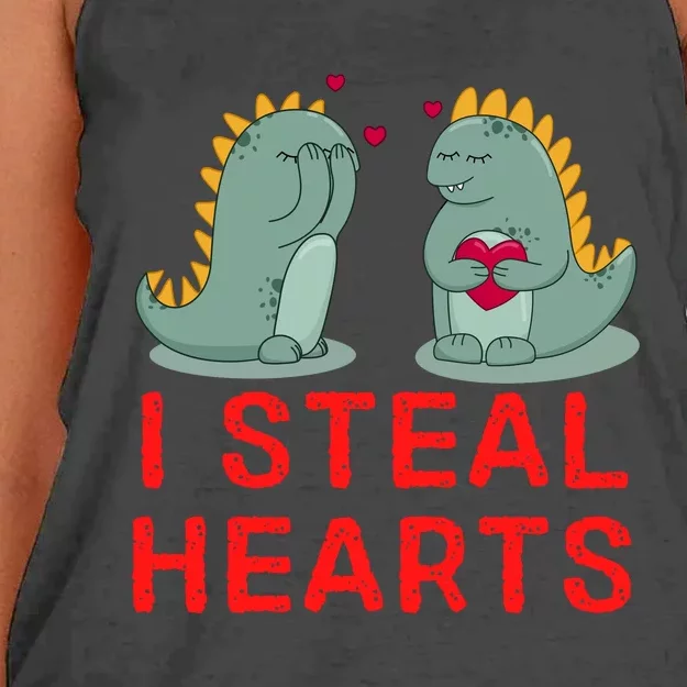 Dinosaur I Steal Hearts Valentines Day Women's Knotted Racerback Tank