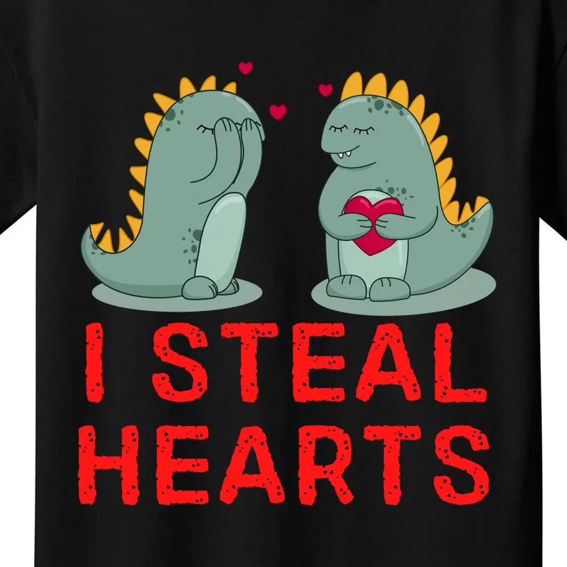 Dinosaur I Steal Hearts Valentines Day Kids T-Shirt