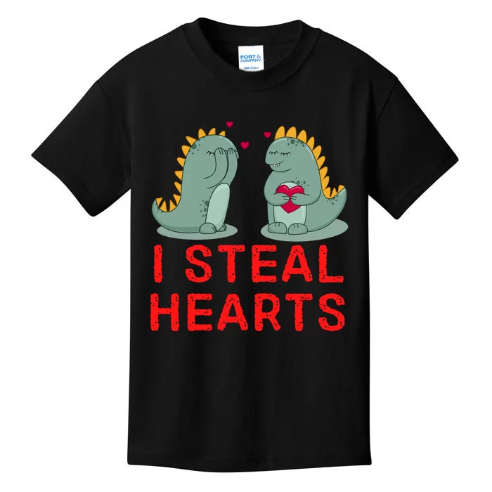 Dinosaur I Steal Hearts Valentines Day Kids T-Shirt