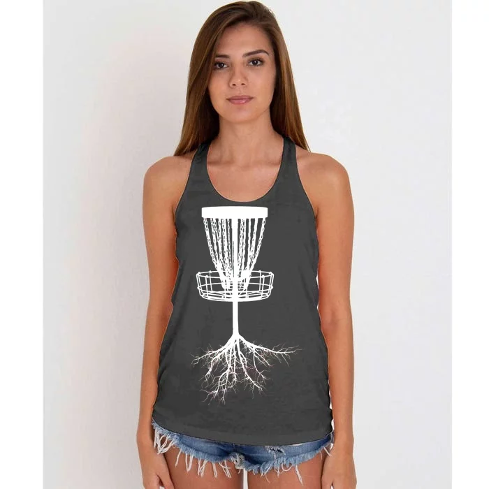 Disk Golf Tree Roots Funny Sports Women's Knotted Racerback Tank