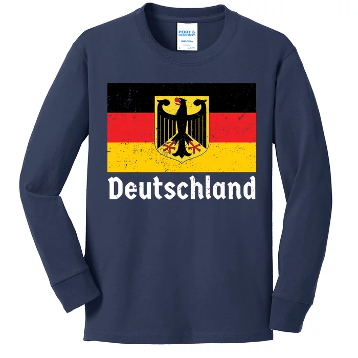 Distress German Deutschland Flag Kids Long Sleeve Shirt