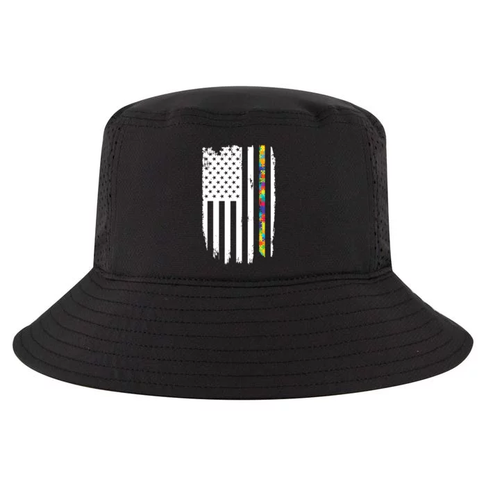 Distress Thin Puzzle Line Autism Awareness Tribute Flag Cool Comfort Performance Bucket Hat