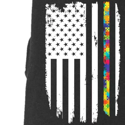 Distress Thin Puzzle Line Autism Awareness Tribute Flag Doggie 3-End Fleece Hoodie