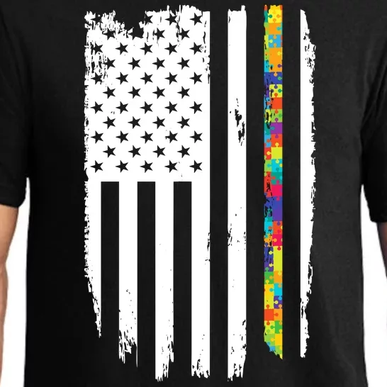 Distress Thin Puzzle Line Autism Awareness Tribute Flag Pajama Set