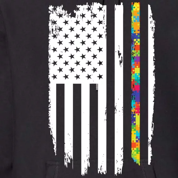 Distress Thin Puzzle Line Autism Awareness Tribute Flag Premium Hoodie