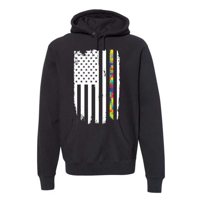 Distress Thin Puzzle Line Autism Awareness Tribute Flag Premium Hoodie