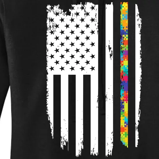 Distress Thin Puzzle Line Autism Awareness Tribute Flag Women's Pullover Hoodie