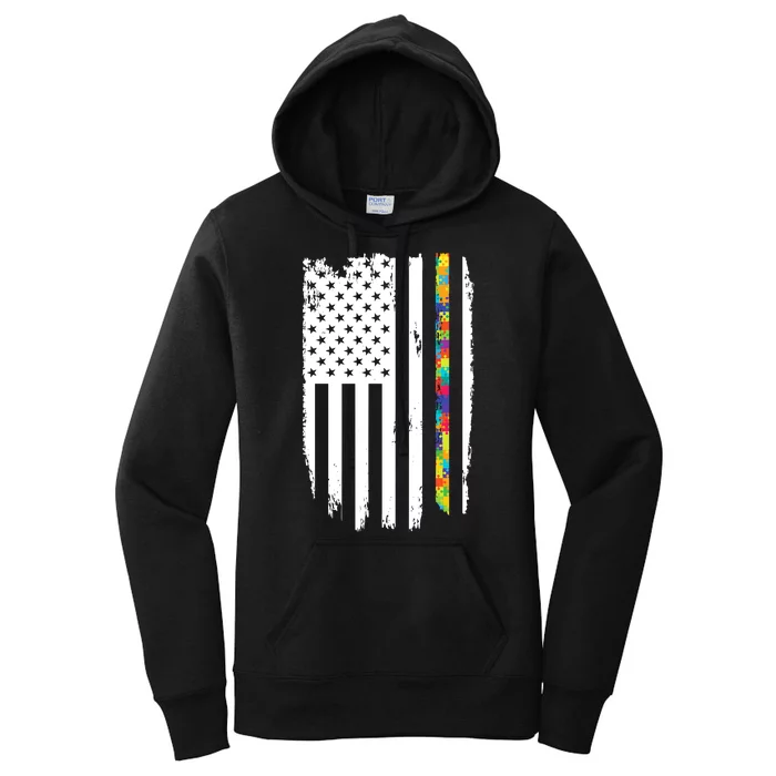 Distress Thin Puzzle Line Autism Awareness Tribute Flag Women's Pullover Hoodie