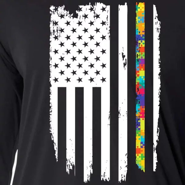 Distress Thin Puzzle Line Autism Awareness Tribute Flag Cooling Performance Long Sleeve Crew