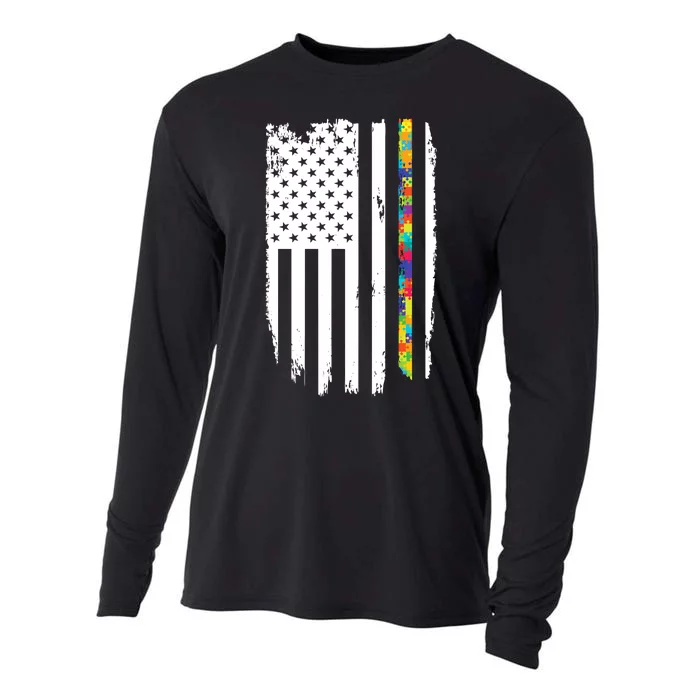 Distress Thin Puzzle Line Autism Awareness Tribute Flag Cooling Performance Long Sleeve Crew