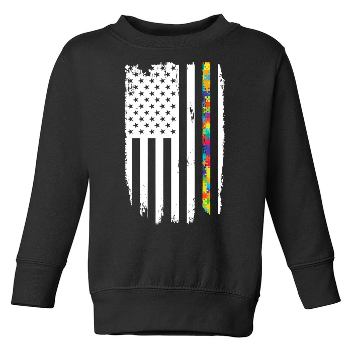 Distress Thin Puzzle Line Autism Awareness Tribute Flag Toddler Sweatshirt