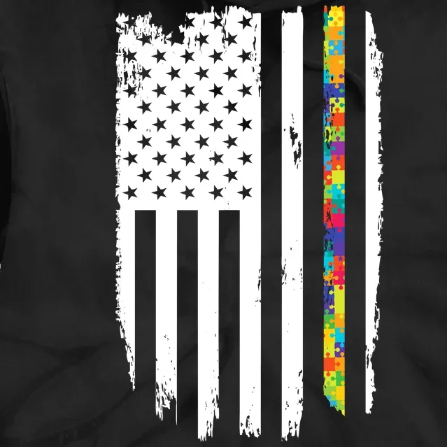 Distress Thin Puzzle Line Autism Awareness Tribute Flag Tie Dye Hoodie