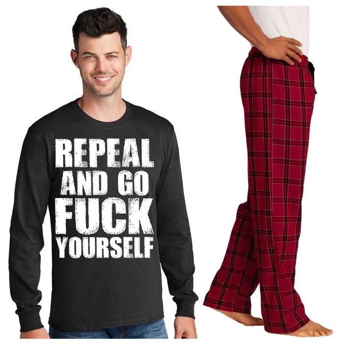 Distressed - Repeal And Go F Yourself Bold Text Long Sleeve Pajama Set