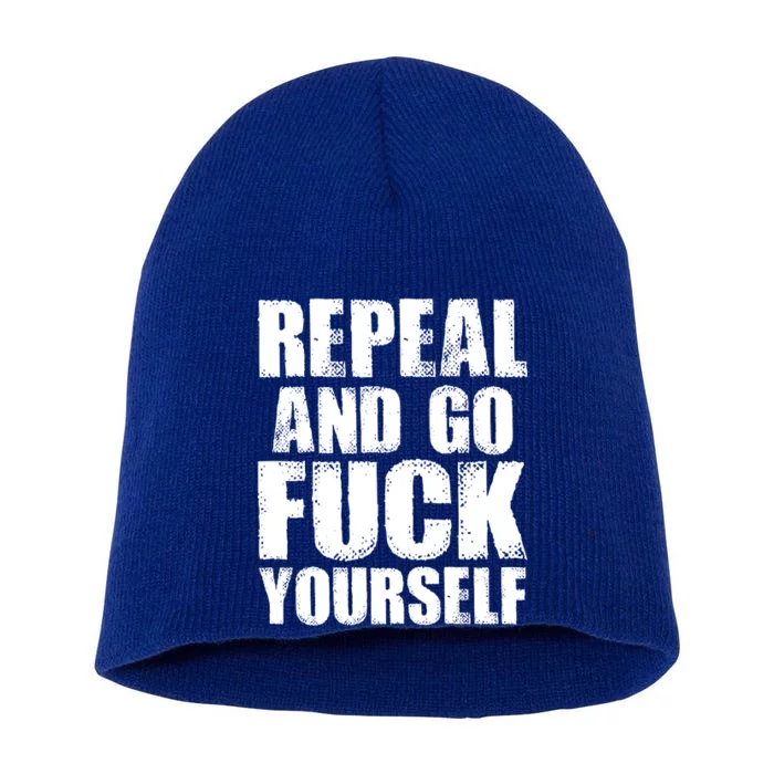 Distressed - Repeal And Go F Yourself Bold Text Short Acrylic Beanie