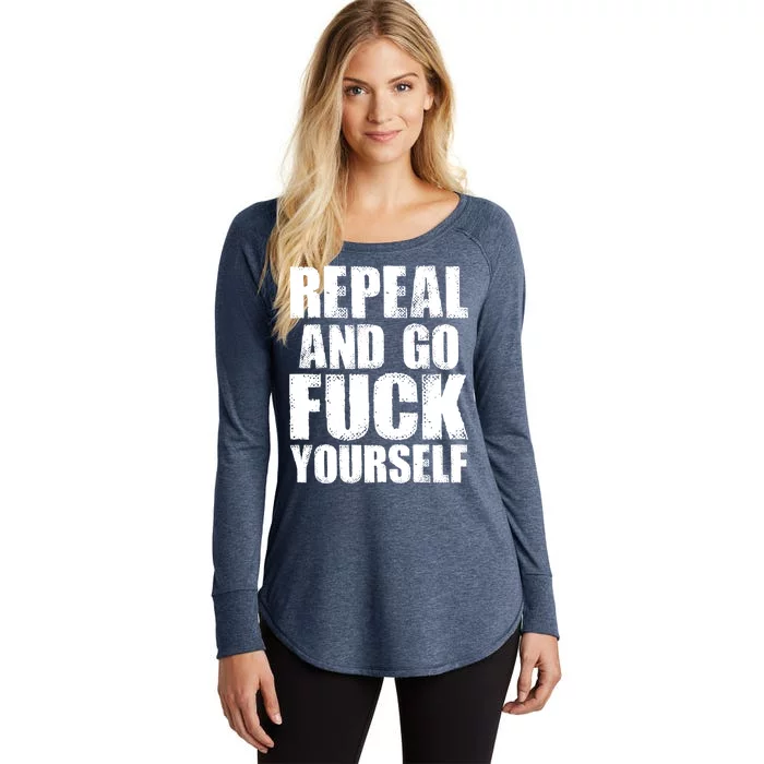 Distressed - Repeal And Go F Yourself Bold Text Women's Perfect Tri Tunic Long Sleeve Shirt