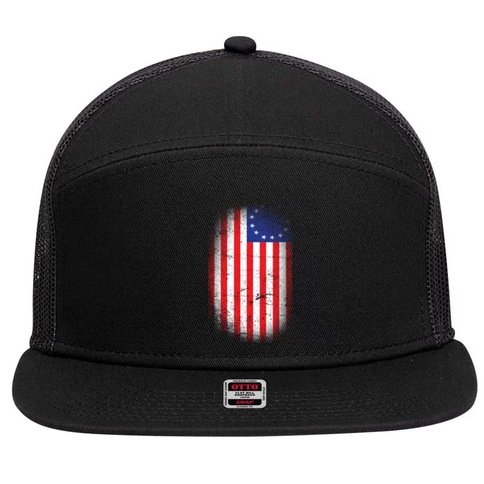 Distressed 13 Colonies Betsy Ross First American Flag 7 Panel Mesh Trucker Snapback Hat