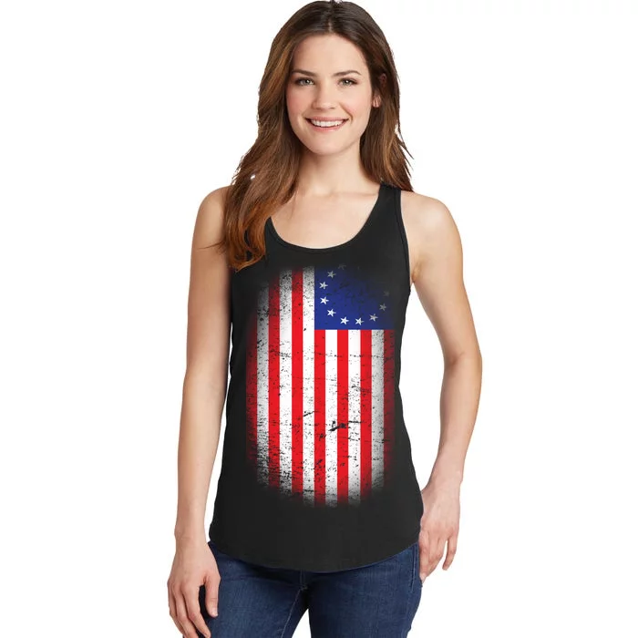 Distressed 13 Colonies Betsy Ross First American Flag Ladies Essential Tank