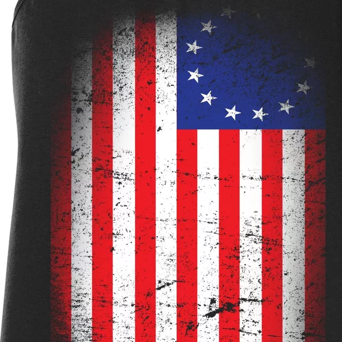 Distressed 13 Colonies Betsy Ross First American Flag Women's Racerback Tank