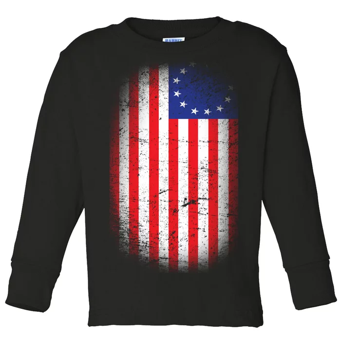 Distressed 13 Colonies Betsy Ross First American Flag Toddler Long Sleeve Shirt