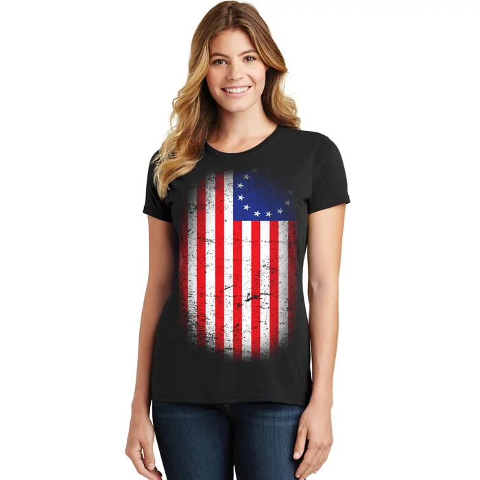 Distressed 13 Colonies Betsy Ross First American Flag Women's T-Shirt