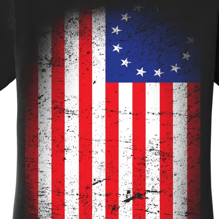 Distressed 13 Colonies Betsy Ross First American Flag Women's T-Shirt