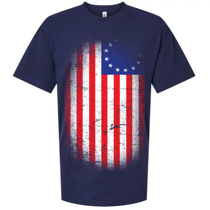 Distressed 13 Colonies Betsy Ross First American Flag Sueded Cloud Jersey T-Shirt