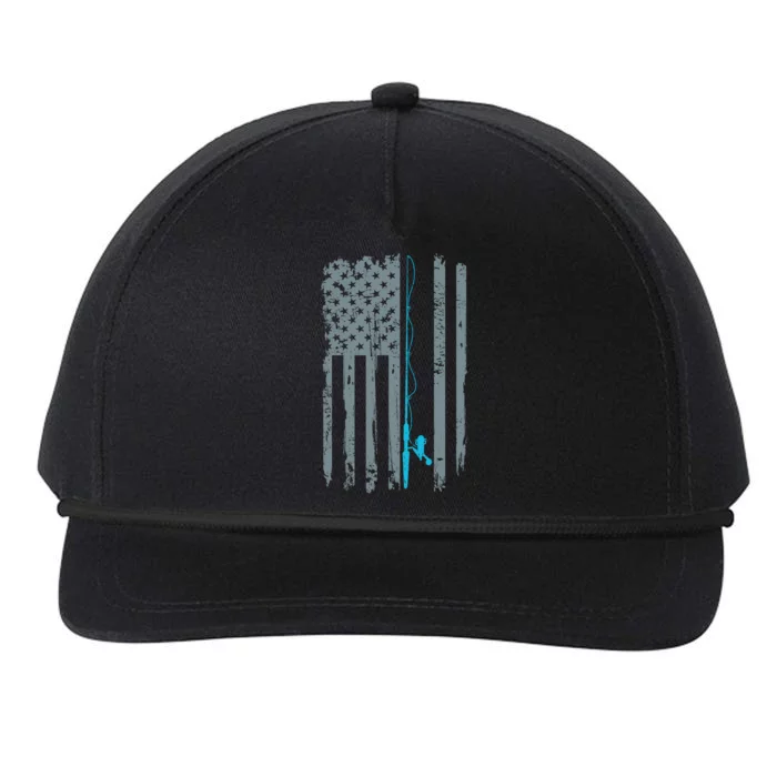 Distressed American Flag Fishing Pole Snapback Five-Panel Rope Hat