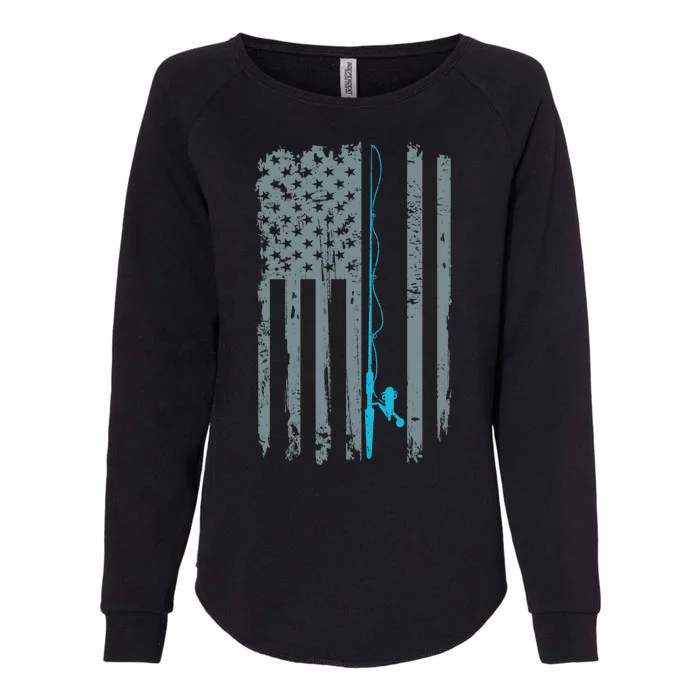 Distressed American Flag Fishing Pole Womens California Wash Sweatshirt