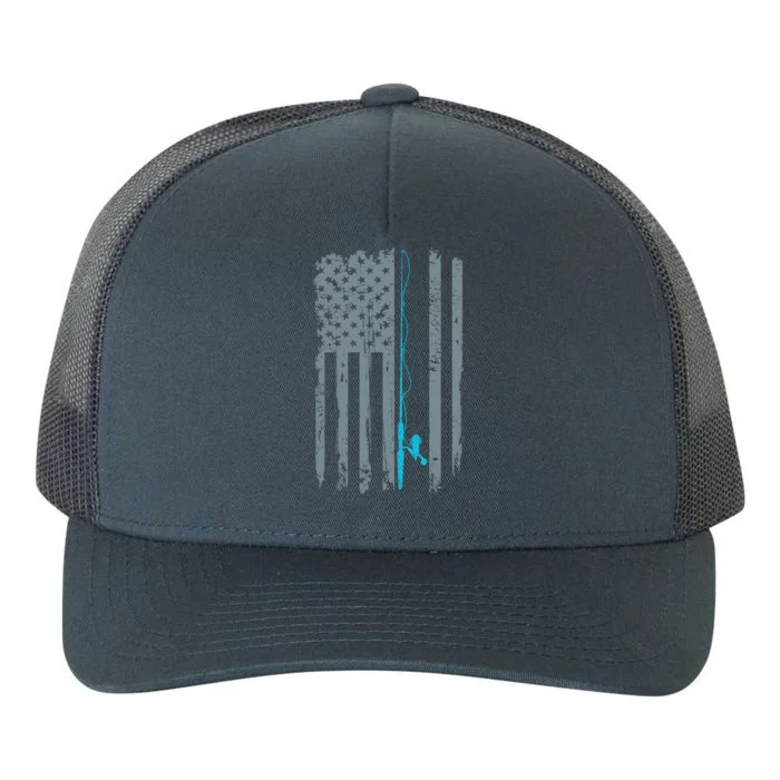 Distressed American Flag Fishing Pole Yupoong Adult 5-Panel Trucker Hat