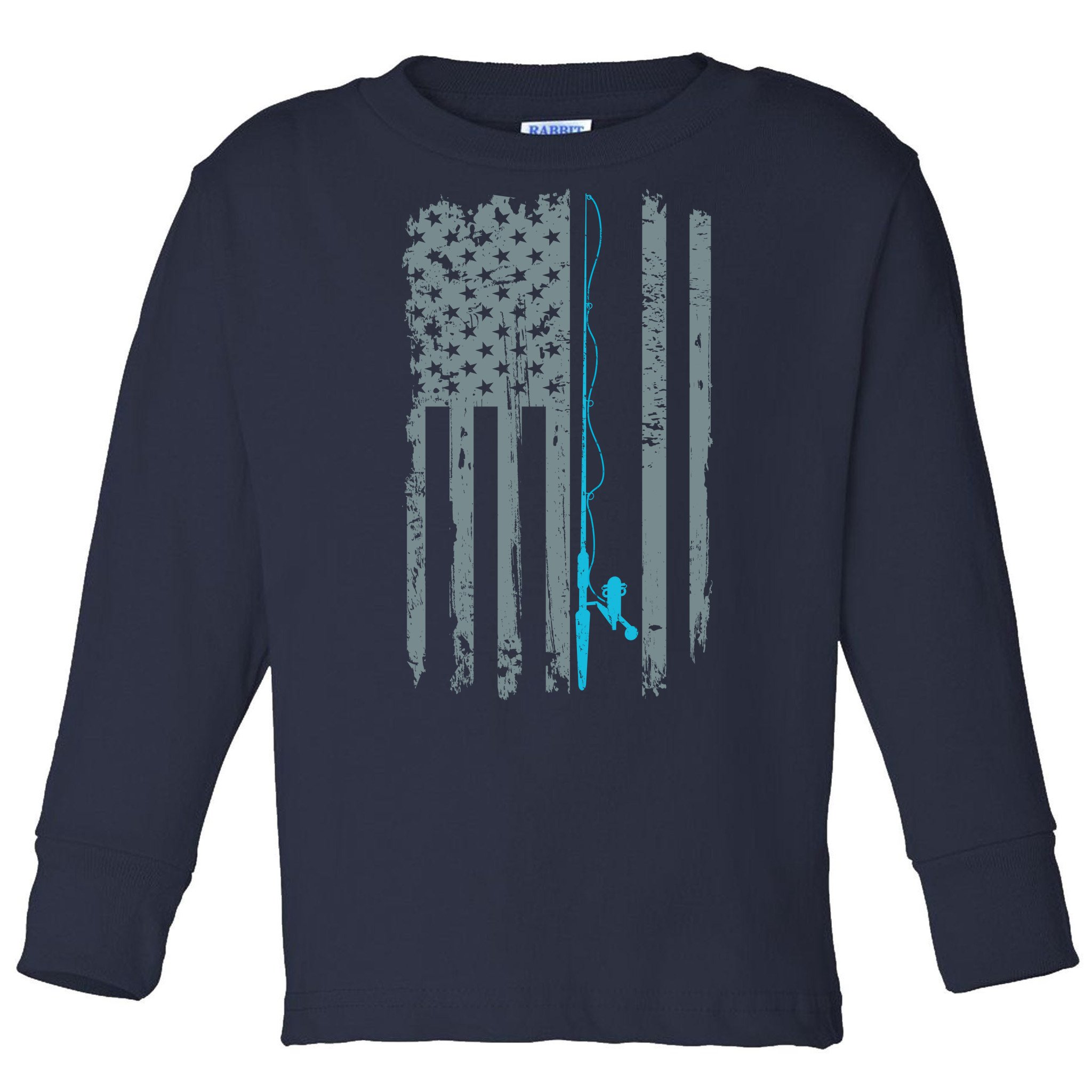 Distressed American Flag Fishing Pole Toddler Long Sleeve Shirt