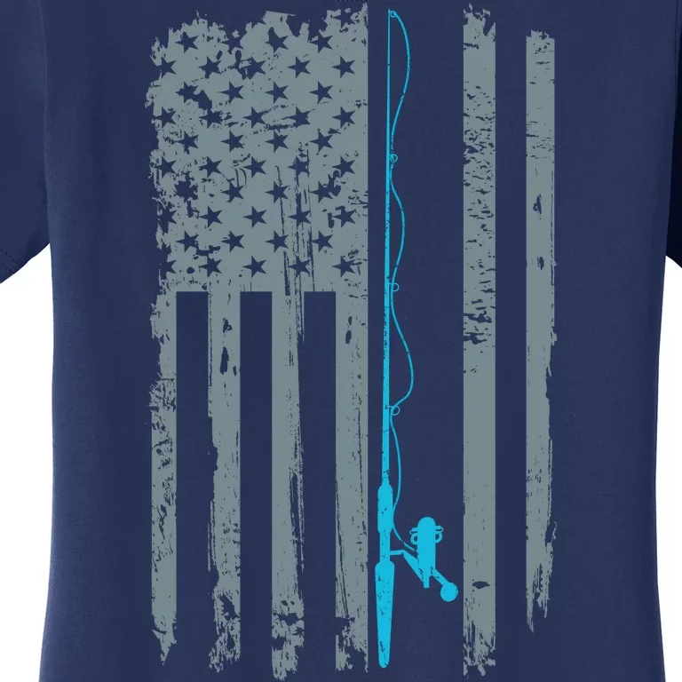 Distressed American Flag Fishing Pole Women's T-Shirt