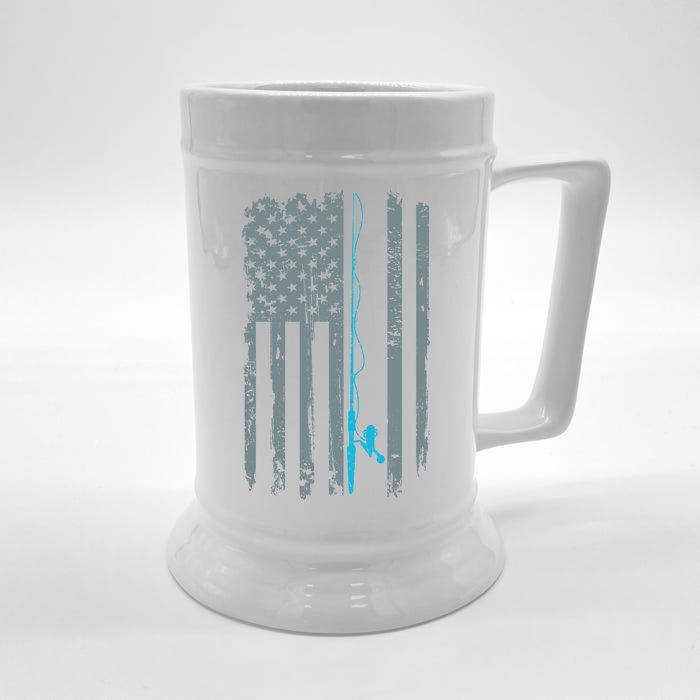 Distressed American Flag Fishing Pole Front & Back Beer Stein