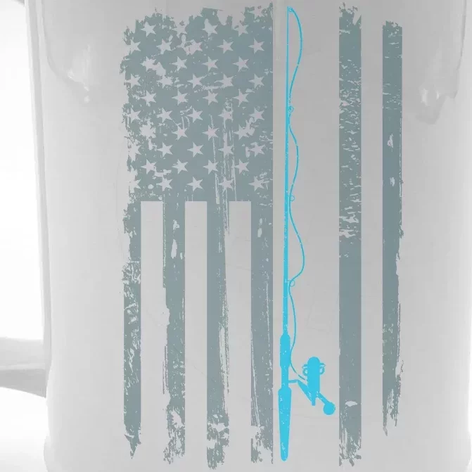 Distressed American Flag Fishing Pole Front & Back Beer Stein