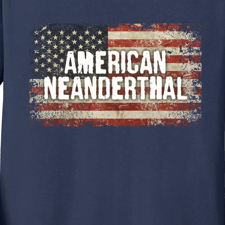 Distressed American Neanderthal Kids Long Sleeve Shirt