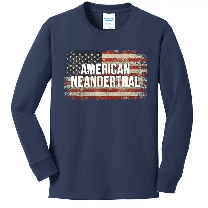 Distressed American Neanderthal Kids Long Sleeve Shirt