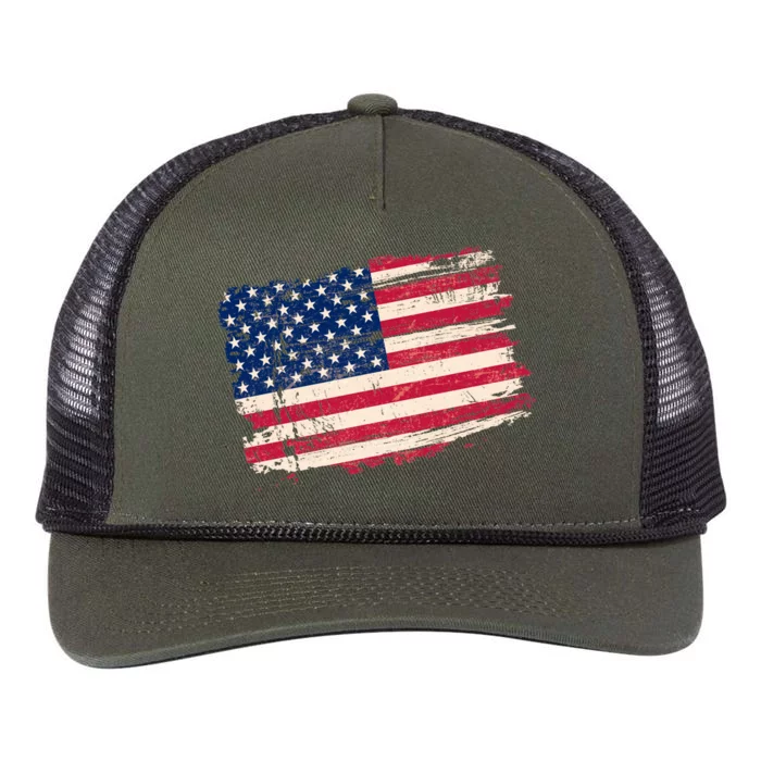 Distressed American US Flag Retro Rope Trucker Hat Cap