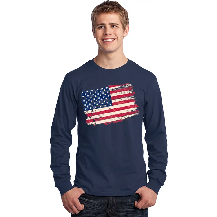 Distressed American US Flag Long Sleeve Shirt