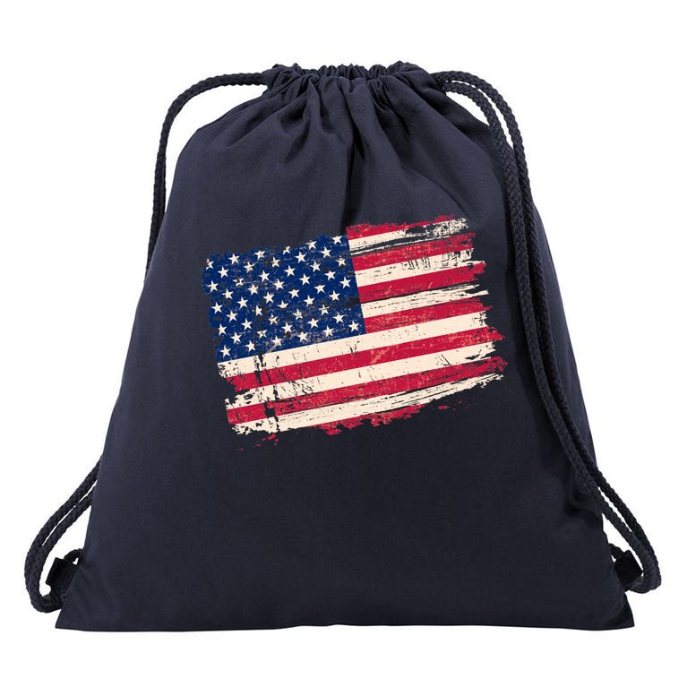 Distressed American US Flag Drawstring Bag