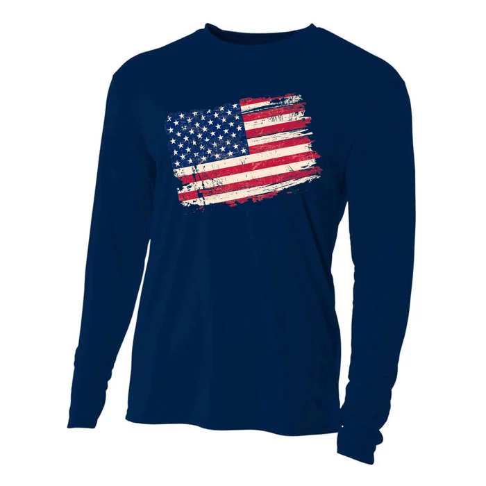 Distressed American US Flag Cooling Performance Long Sleeve Crew