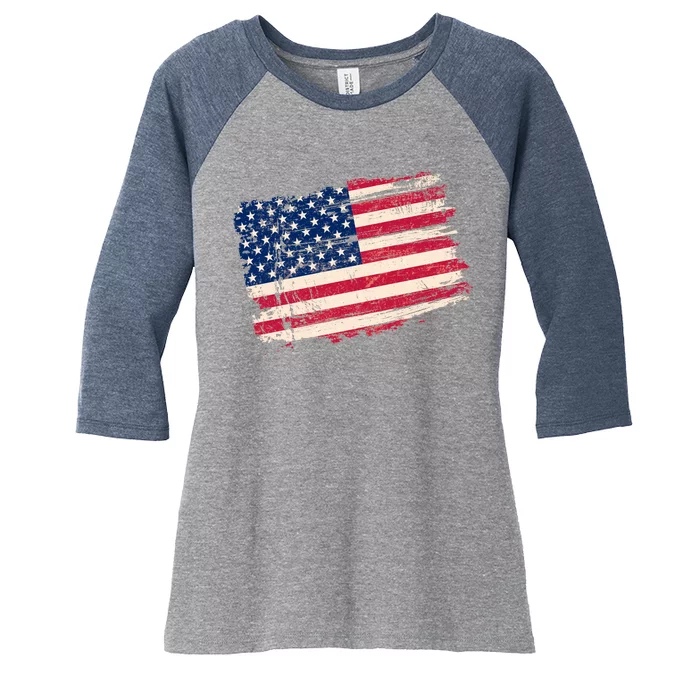 Distressed American US Flag Women's Tri-Blend 3/4-Sleeve Raglan Shirt