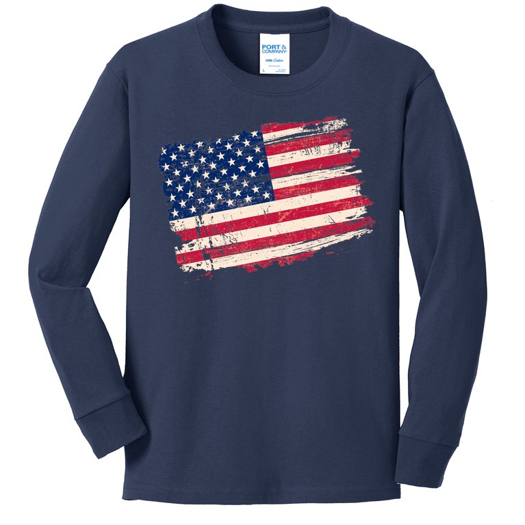 Distressed American US Flag Kids Long Sleeve Shirt