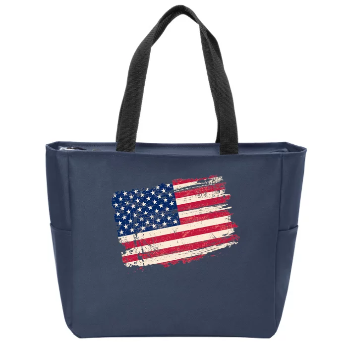 Distressed American US Flag Zip Tote Bag