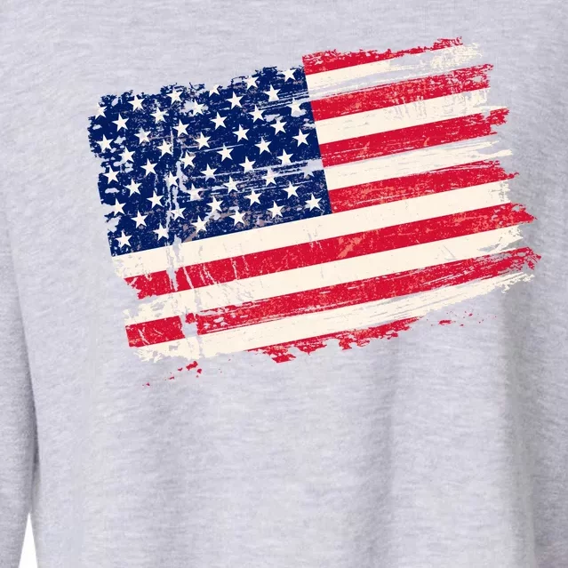 Distressed American US Flag Cropped Pullover Crew